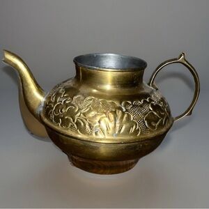 Vintage Brass Teapot with Floral Embossing